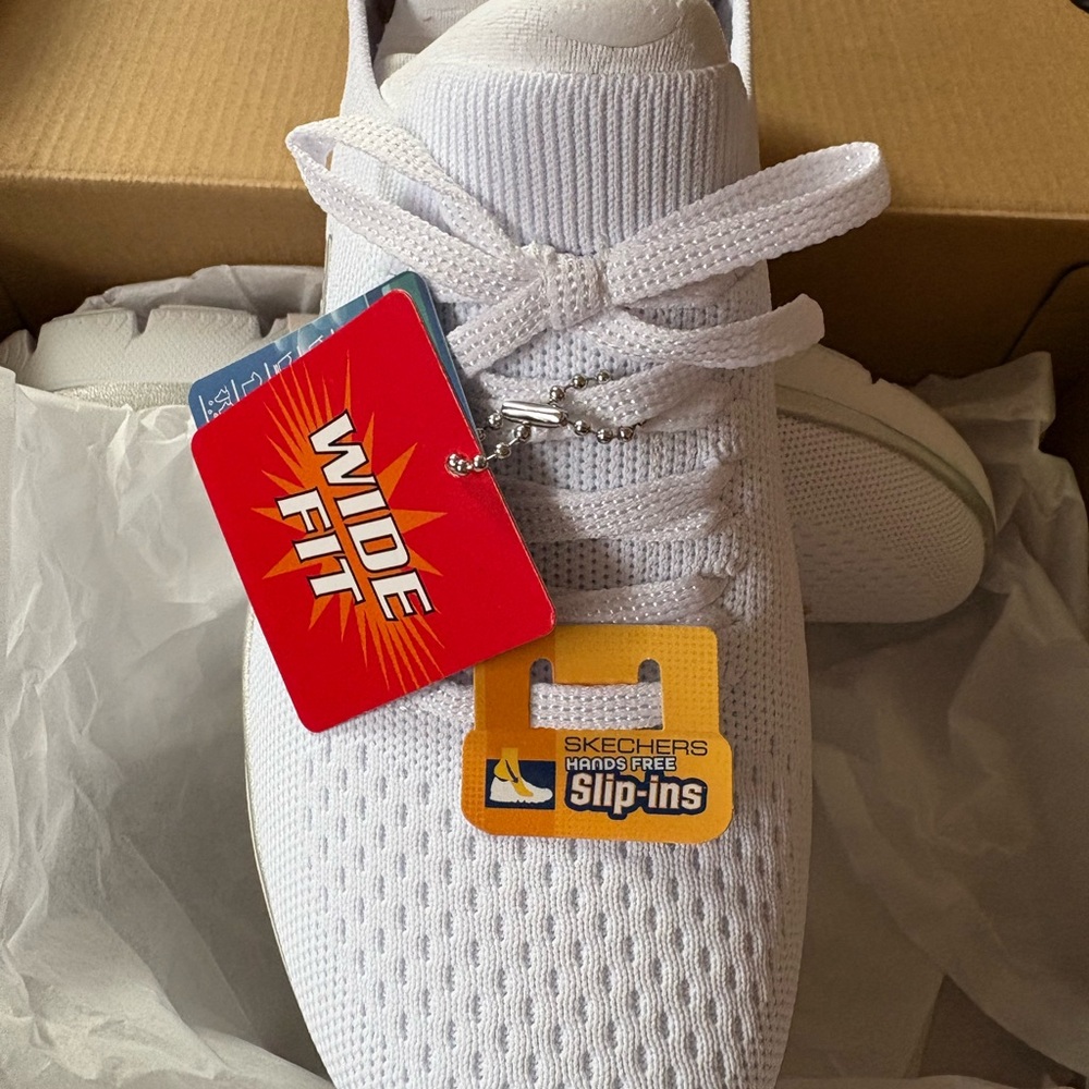 Skechers Women's Knit Sneakers in White and Silver - Picture 10 of 13
